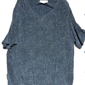Vintage Vikki Vi Slinky Acetate Tunic Womens Size 2X Black Rhinestones Sparkly